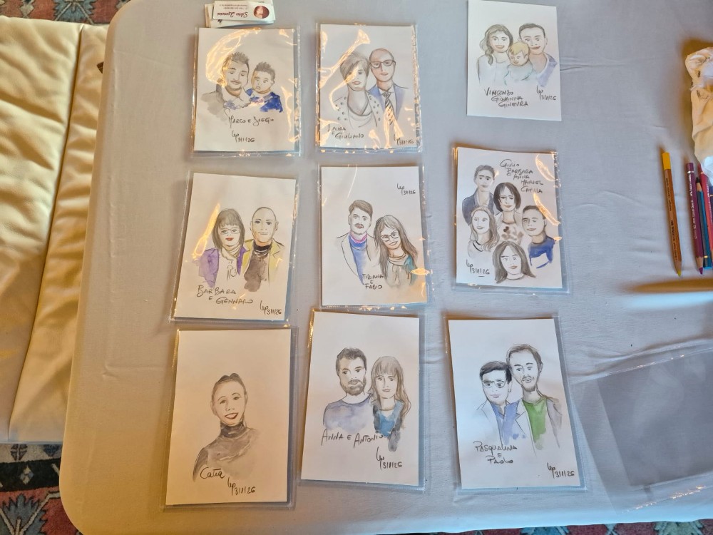 ritratti eseguiti ad acquarello a mezzo busto